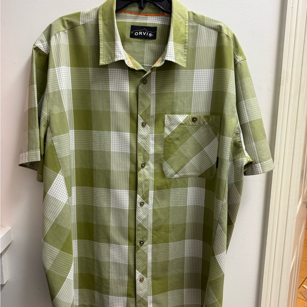 Orvis short sleeve Olive Checkered Men's Shirt XL